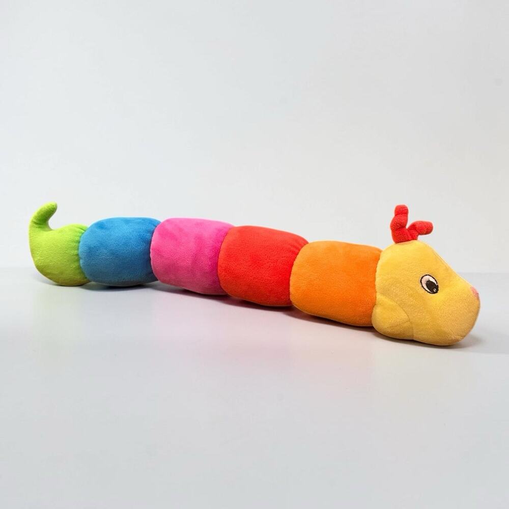Baby Gund Tinkle Crinkle Caterpillar Plush Rainbow Rattle Squeaker Worm Toy 16”